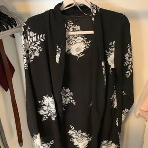 Long black and white floral cardigan